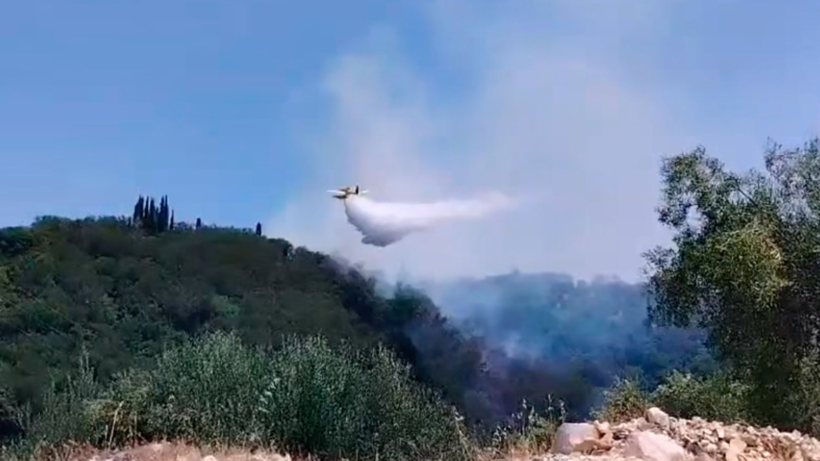 Φωτιά σε αγροτοδασική έκταση στα Βασιλικά Κέρκυρας, σηκώθηκαν και εναέρια μέσα, δείτε βίντεο