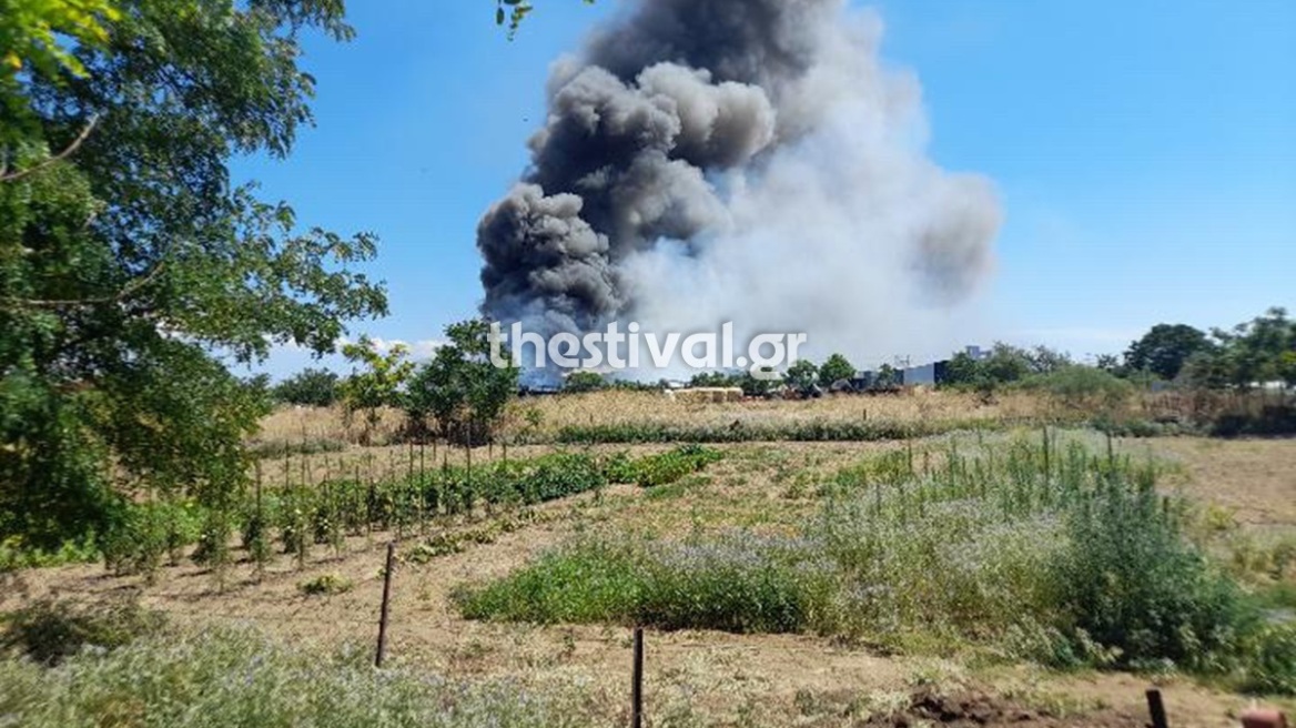 Σε ύφεση η φωτιά σε βιοτεχνία στο Καλοχώρι Θεσσαλονίκης, δείτε βίντεο και φωτογραφίες