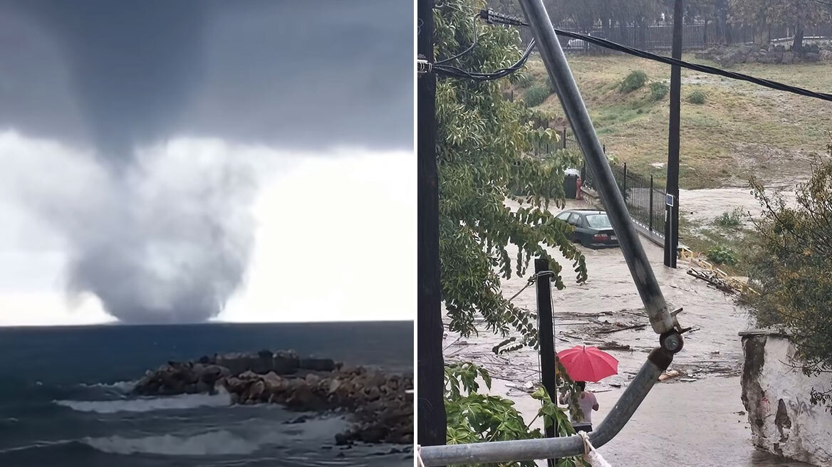 Τεράστιος υδροστρόβιλος στα Στεγνά της Ρόδου, έκκληση του δημάρχου για τις μετακινήσεις λόγω κακοκαιρίας
