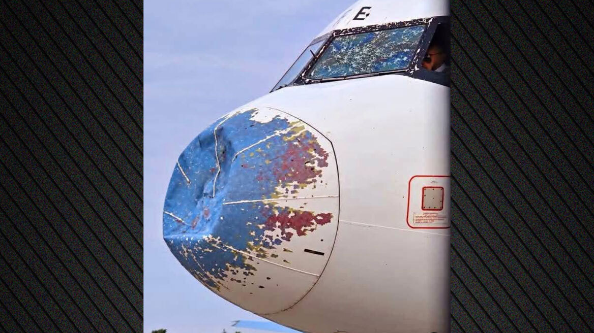Σοβαρές ζημιές σε Airbus A320 από σφοδρή χαλαζόπτωση, καταστράφηκαν το ρύγχος και το παρμπρίζ του αεροσκάφους