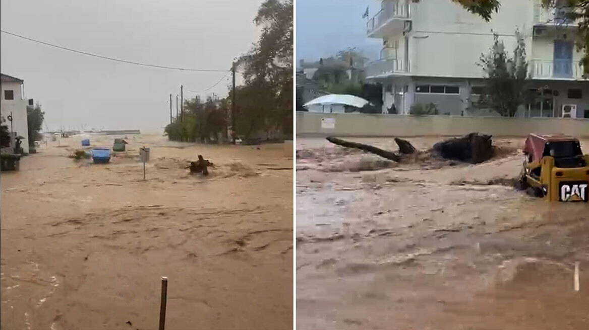 Πλημμύρισε η Σκιάθος από την ισχυρή κακοκαιρία, κεντρικοί δρόμοι μετατράπηκαν σε χειμάρρους - Δείτε βίντεο