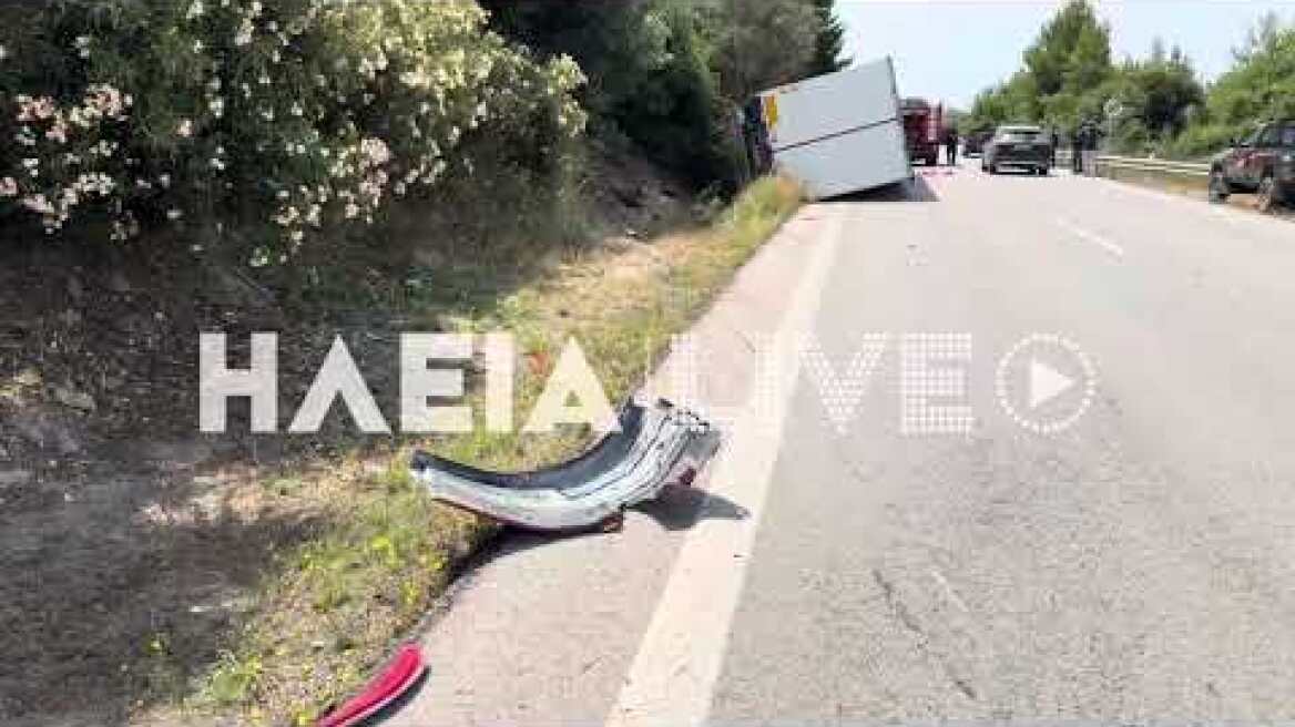 ilialive.gr -Νταλίκα ανετράπη στην Πύργου - Κυπαρισσίας - Τραυματίας ο οδηγός