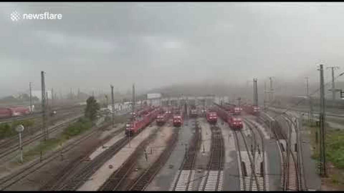 Storm tears roof off station in Germany