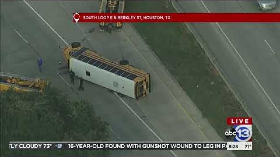 10 students and driver taken to hospital after school bus overturns