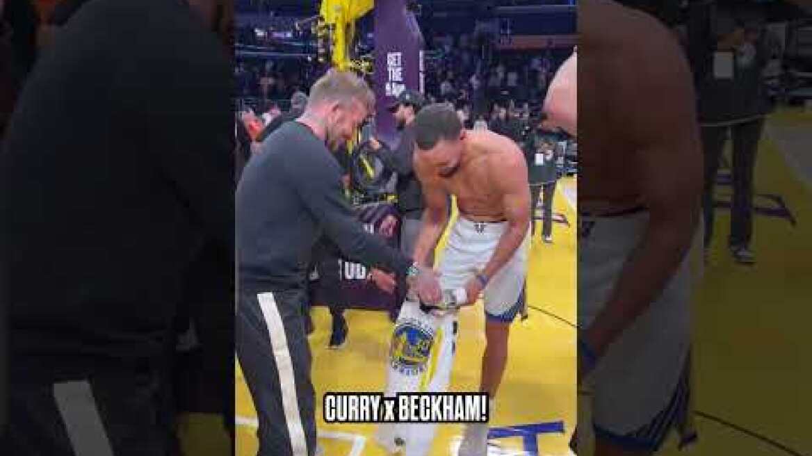 David Beckham shared ICONIC moments with LeBron and Steph in LA!💛💙 #NBACelebRow