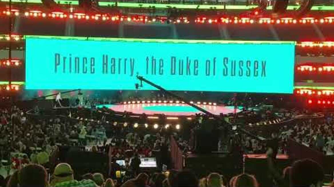 Prince Harry audience reaction to his entrance at Vax Live and Prince Harry's speech at Vax Live