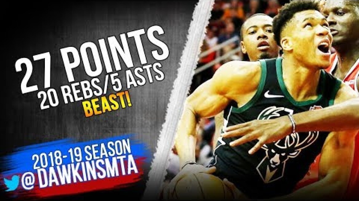 Giannis Antetokounmpo Full Highlights 2019.01.09 vs Rockets - 27-20-5! | FreeDawkins