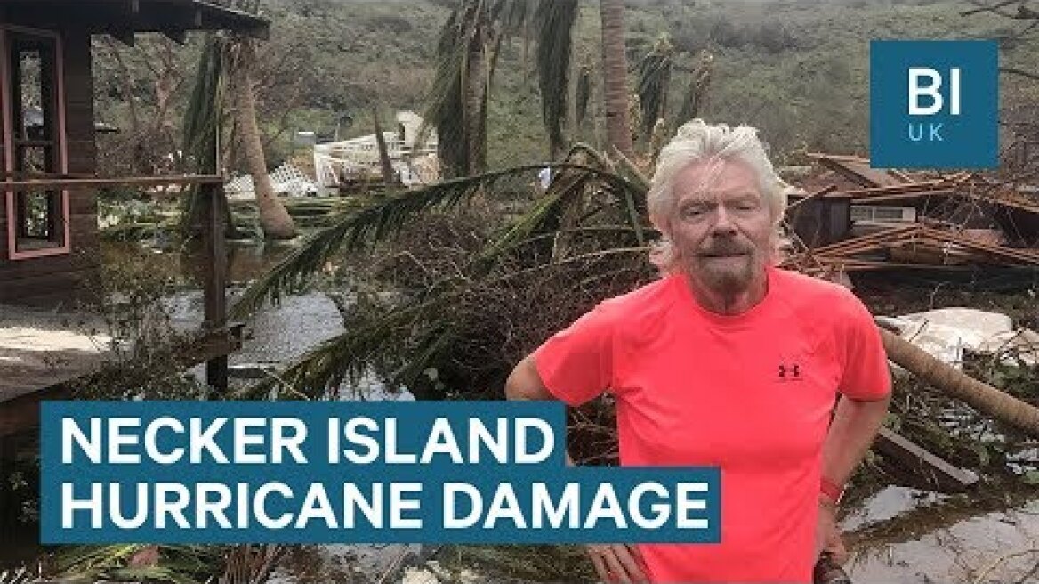 Richard Branson shows the hurricane damage caused to his luxury home on Necker Island