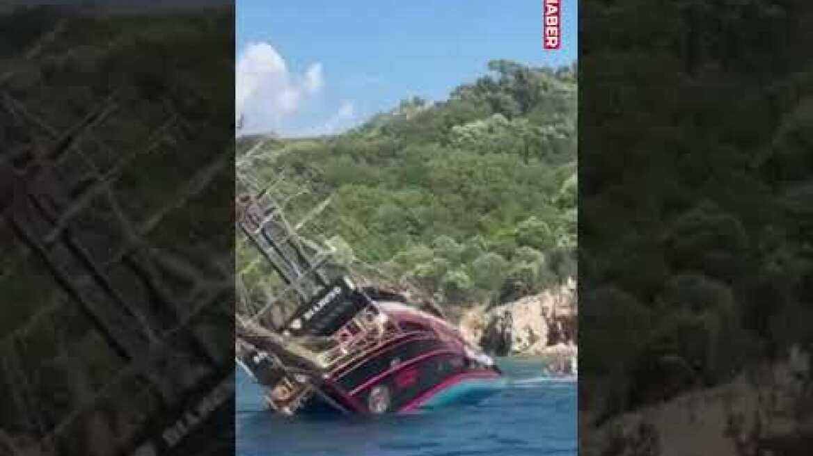 Marmaris'te batan tur teknesinde mahsur kalan 148 yolcunun tahliye anına ait görüntüler ortaya çıktı