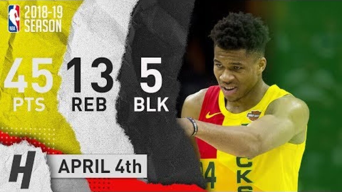 Giannis Antetokounmpo Full Highlights Bucks vs 76ers 2019.04.04 - 45 Pts, 13 Reb, 5 Blocks!