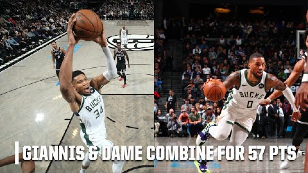 Giannis and Dame COMBINE FOR 57 PTS to defeat the Brooklyn Nets 🤯 🦌 | NBA on ESPN