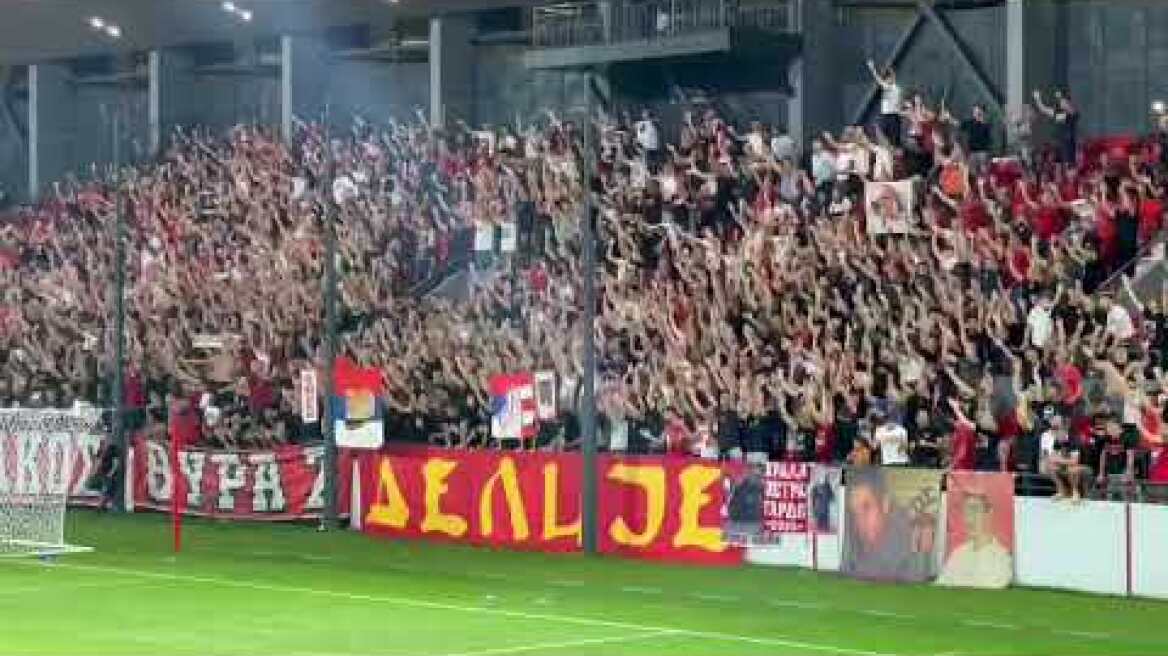 Η ατμόσφαιρα των οπαδών του Ολυμπιακού στο εκτός έδρας παιχνίδι πρόκρισης στο Europa League