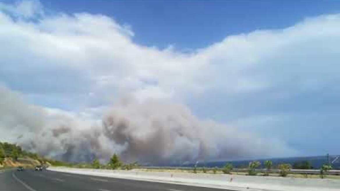 Κλειστή η εθνική από τον κόμβο Ελευσίνας έως τον κόμβο Επιδαύρου - Οι φλόγες πέρασαν το δρόμο