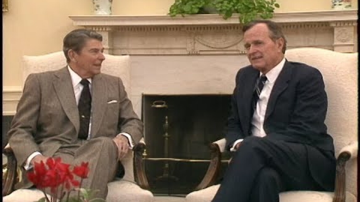 President Reagan Greets President-Elect George Bush at White House on November 9, 1988
