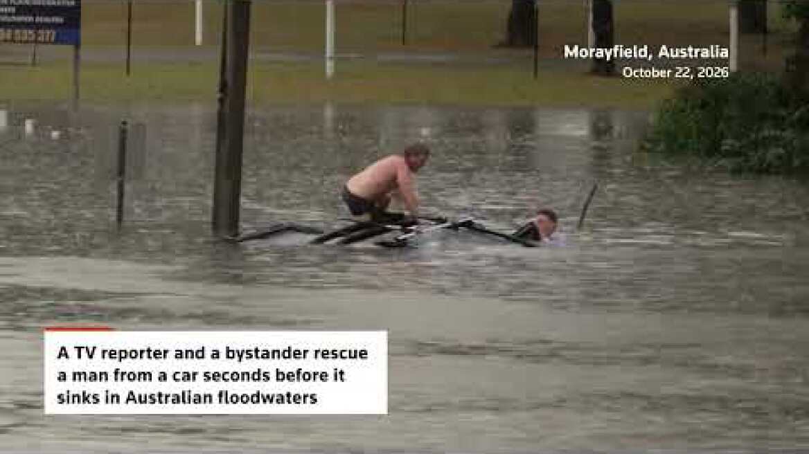 TV reporter helps rescue man from car sinking in Australian flood