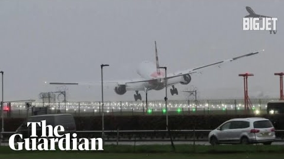 Plane makes bumpy landing at London Heathrow during Storm Gerrit