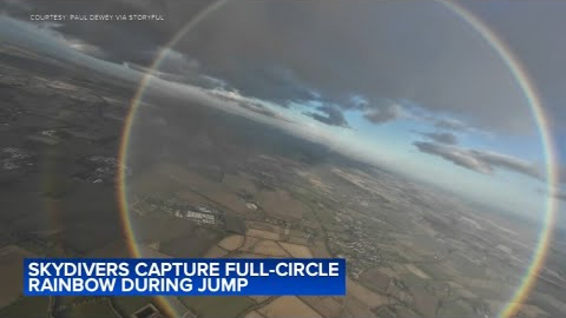 Skydivers capture full circle rainbow in magical airborne moment