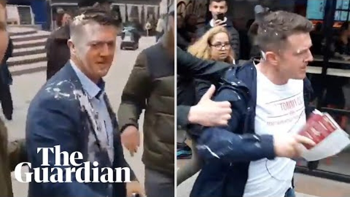 Tommy Robinson has two milkshakes thrown at him in two days