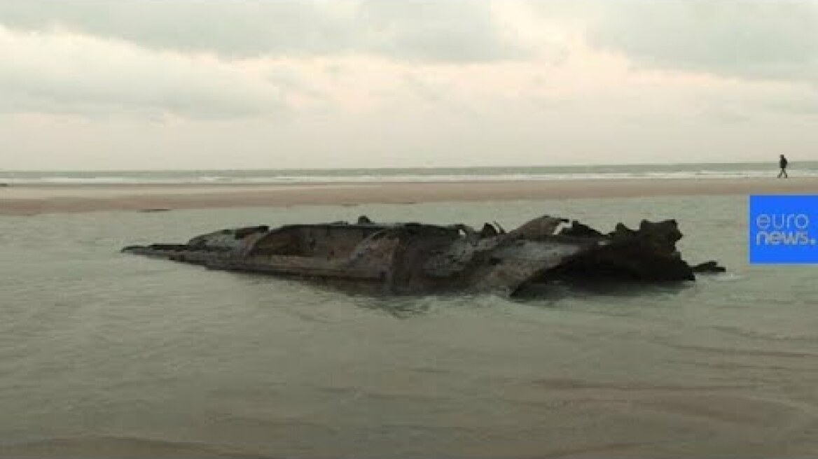 WW1-era German submarine emerges from French beach