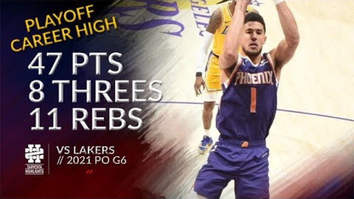 Devin Booker 47 pts 8 threes 11 rebs vs Lakers 2021 PO G6