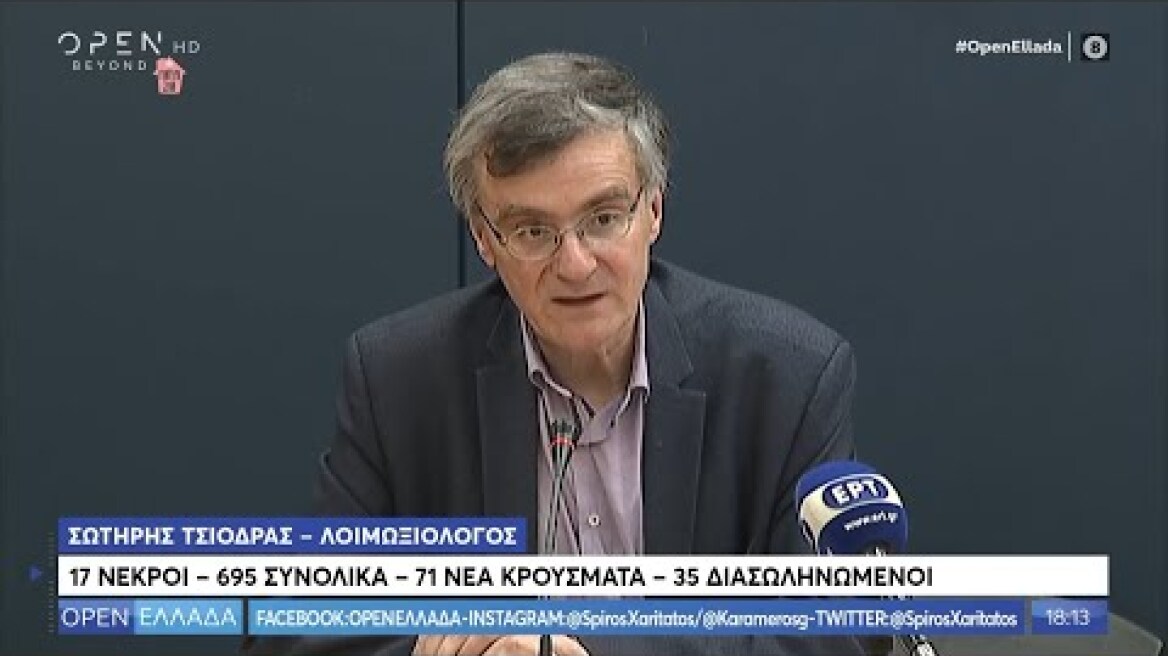 Σωτήρης Τσιόδρας: 17 νεκροί – 71 νέα κρούσματα – 35 διασωληνωμένοι - OPEN Ελλάδα 23/03/2020| OPEN TV