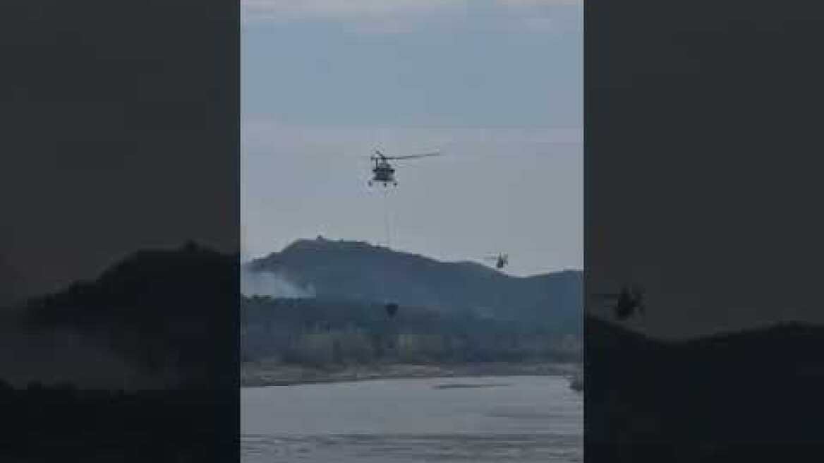 Η μάχη των ελικοπτέρων στο δάσος της Δαδιάς. Υδροληψία από το φράγμα Προβατωνος χθες το απόγευμα