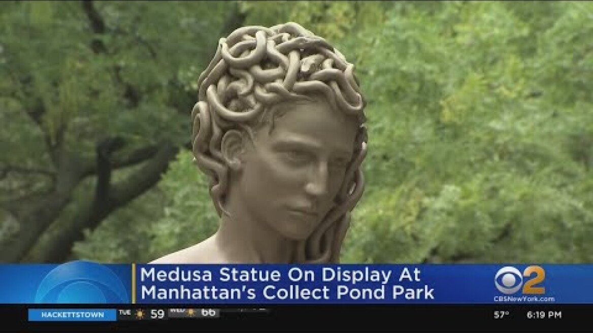 Medusa Statue On Display At Manhattan's Collect Pond Park