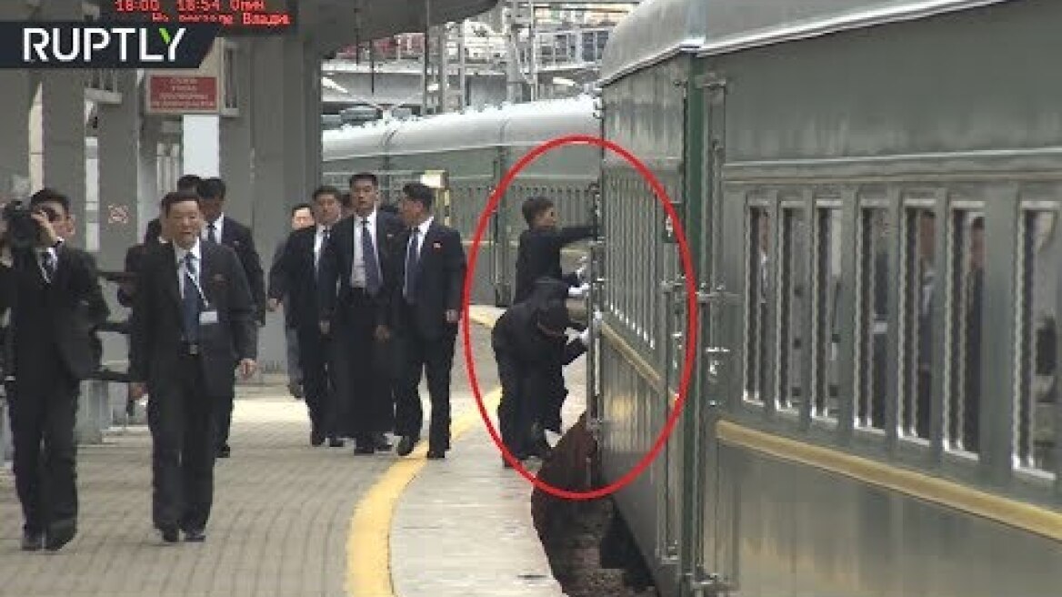 Cleaning on the go? Bodyguards wipe Kim’s train as it arrives at Vladivostok station