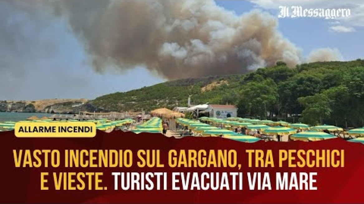 Vasto incendio sul Gargano, tra Peschici e Vieste. Turisti evacuati via mare