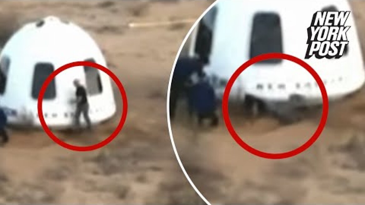 Jeff Bezos face-plants while trying to greet fiancee Lauren Sanchez after return to Earth