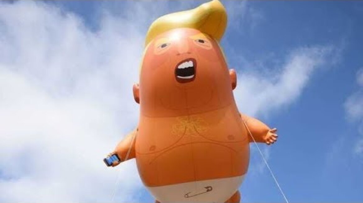 Donald Trump baby blimp inflated ahead of protests | ITV News