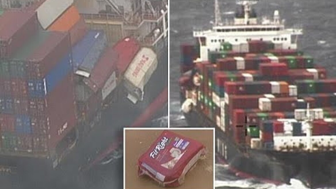 Nappies wash up on beaches after shipping containers plunge into ocean