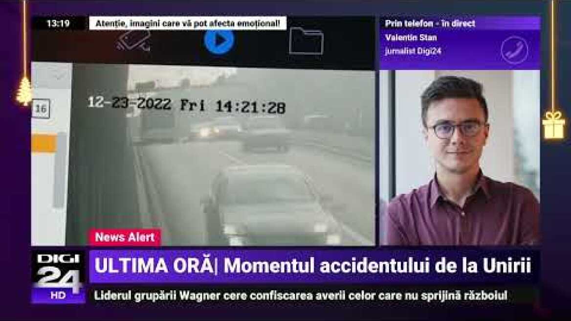 Momentul în care autocarul cu turiști greci lovește limitatorul de la Pasajul Unirii