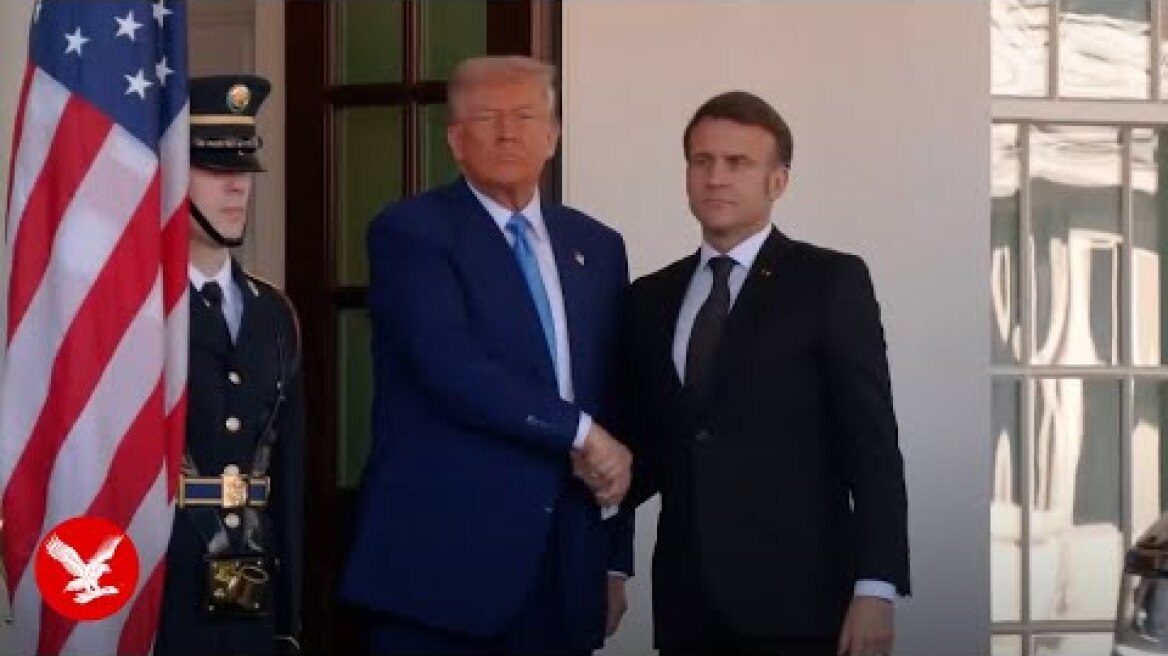 Trump and Macron share awkward long handshake after White House snub
