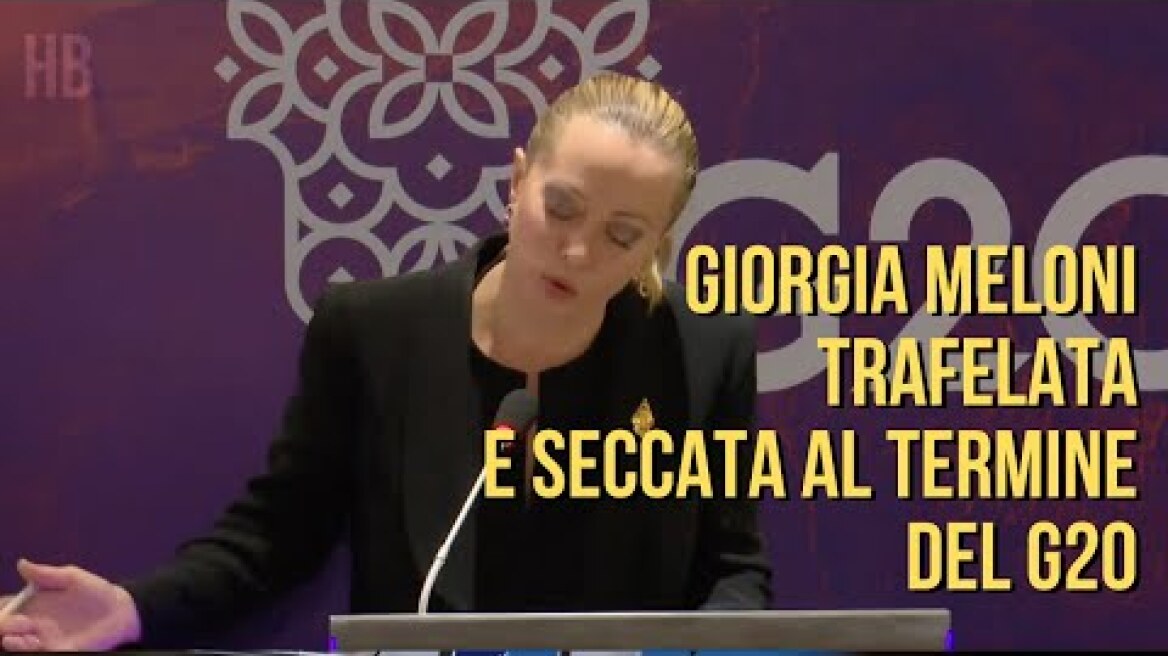 Giorgia Meloni trafelata e seccata al termine del G20