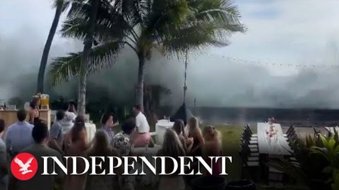 Huge waves crash into wedding reception in Hawaii after tropical storm