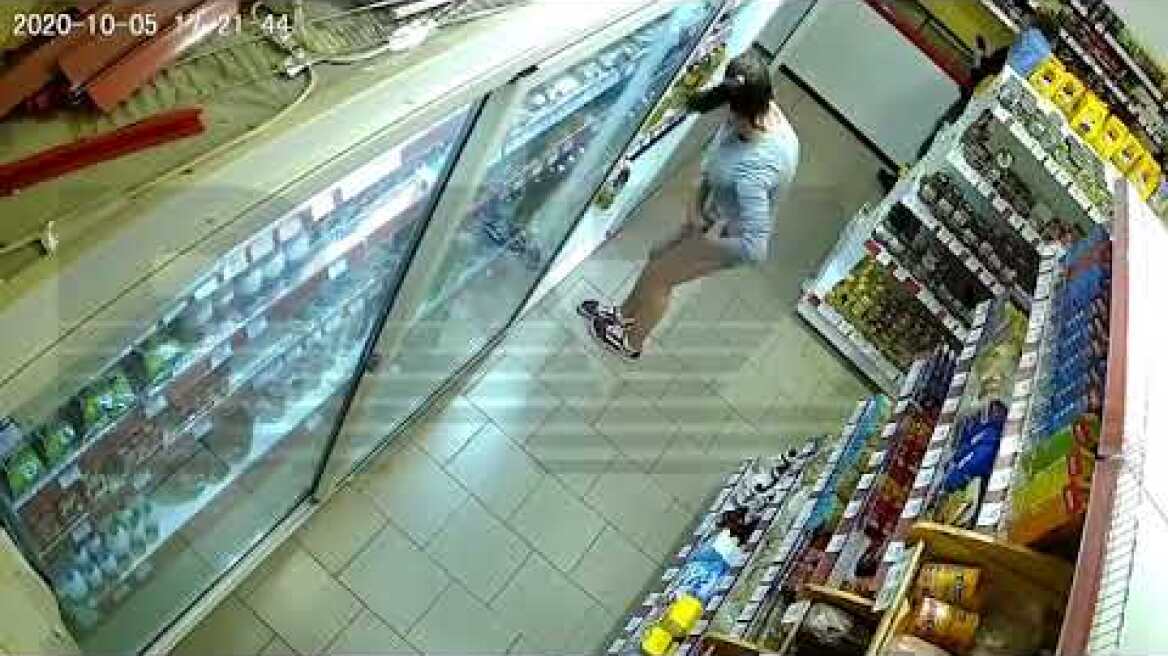 Female shoplifter captured on CCTV filling underwear with groceries
