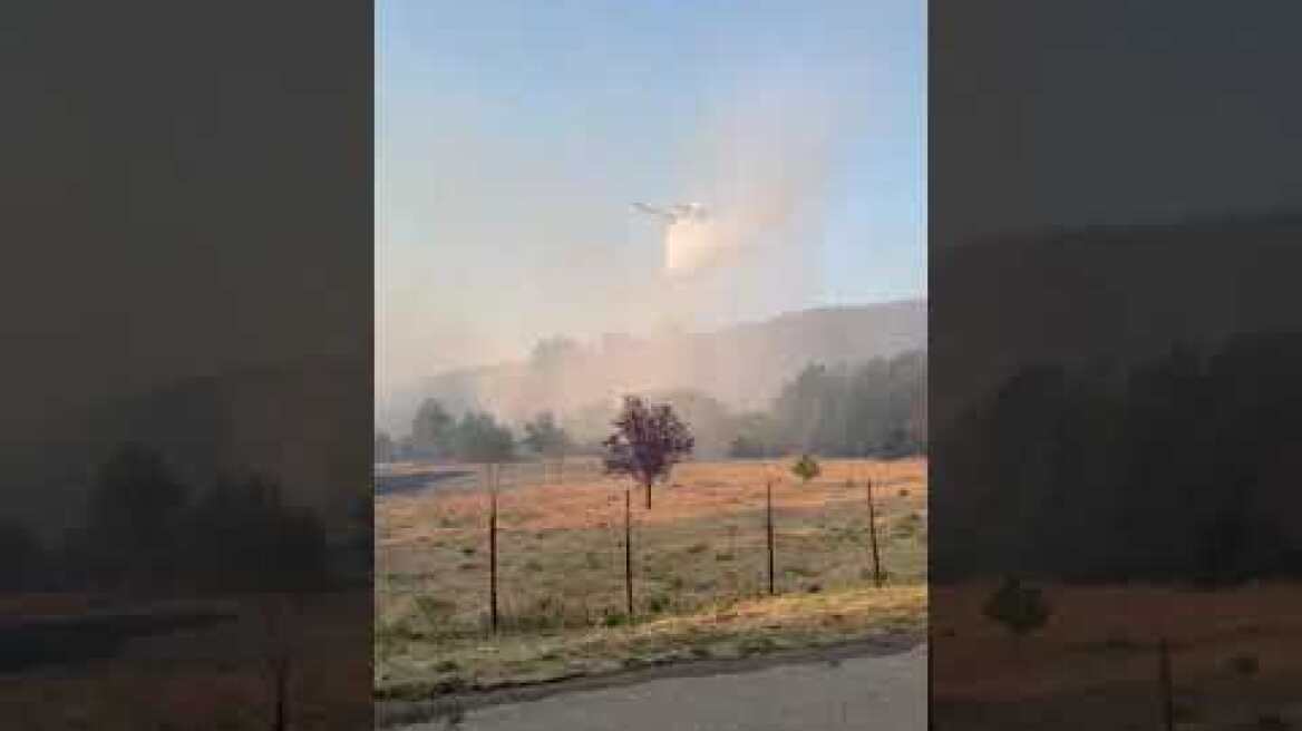 Καναντέρ έκοψαν το μέτωπο της φωτιάς στο ρέμα Ροδόπολης με συνεχείς ρίψεις νερού