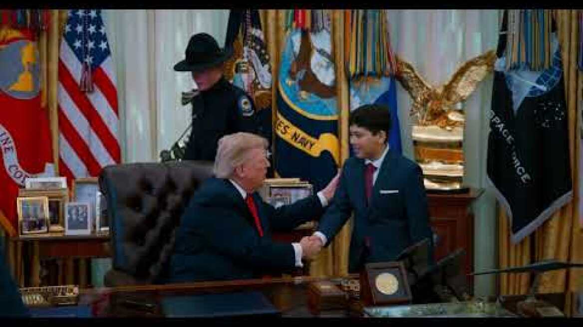 President Trump Welcomes Hero Lifeguard Ryder Williams to the Oval Office