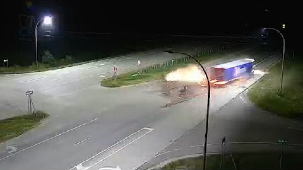 Fiery Crash with Semi-Truck Caught on Camera
