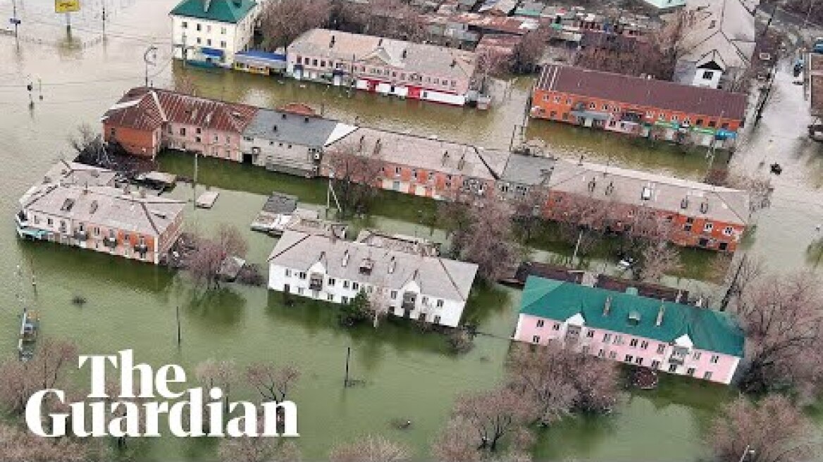 Aerial video shows severe flooding in Russia