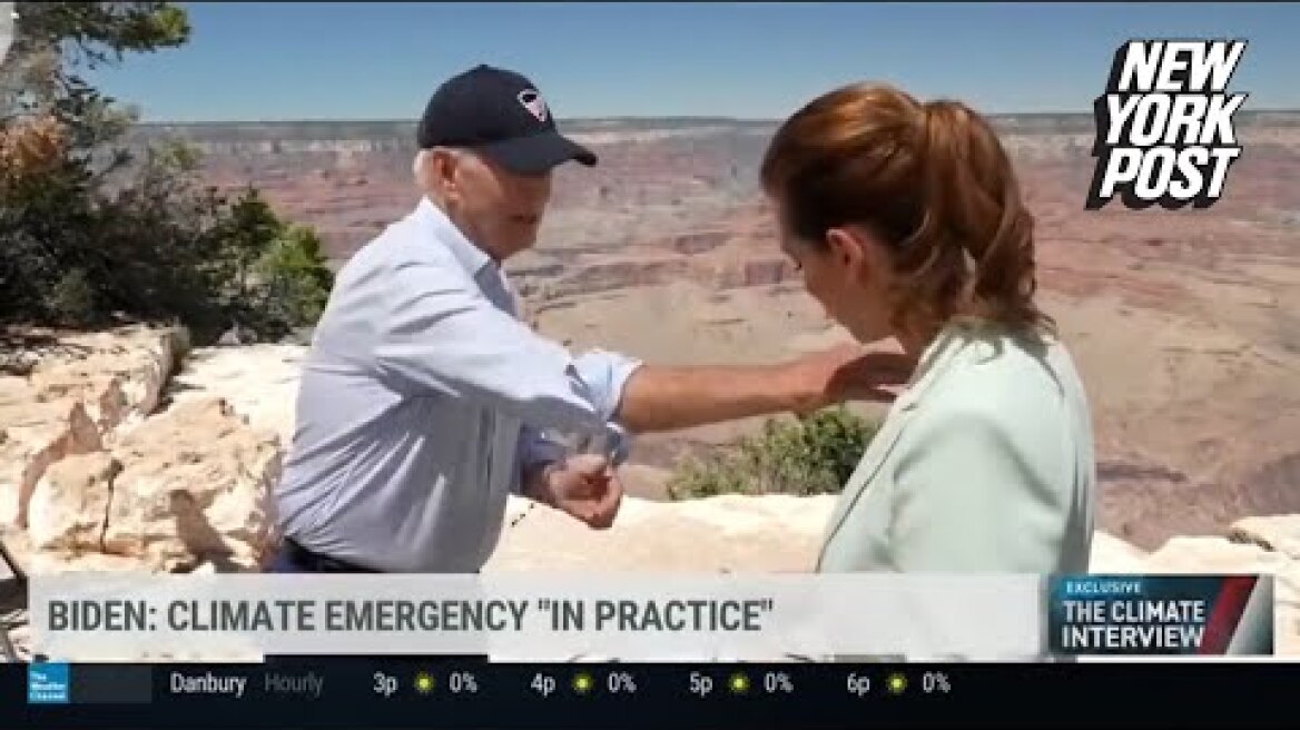 Handsy President Biden brushes bug off Stephanie Abrams’ chest during Weather Channel interview