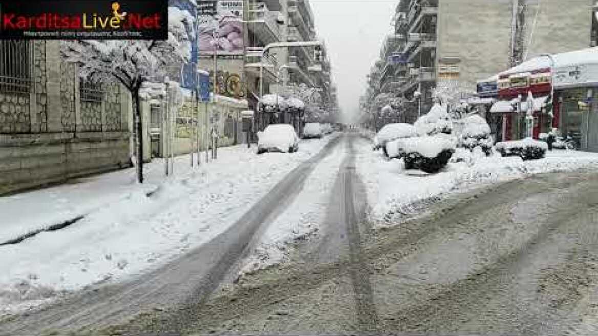 Χιονισμένη Καρδίτσα (14/2/2021) μετά την κακοκαιρία "Μήδεια"