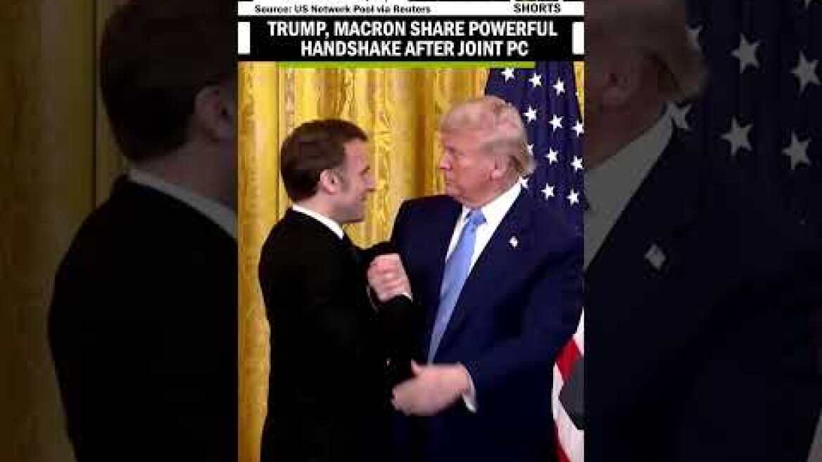 Trump and Macron share powerful handshake and hug after concluding Joint PC at the White House