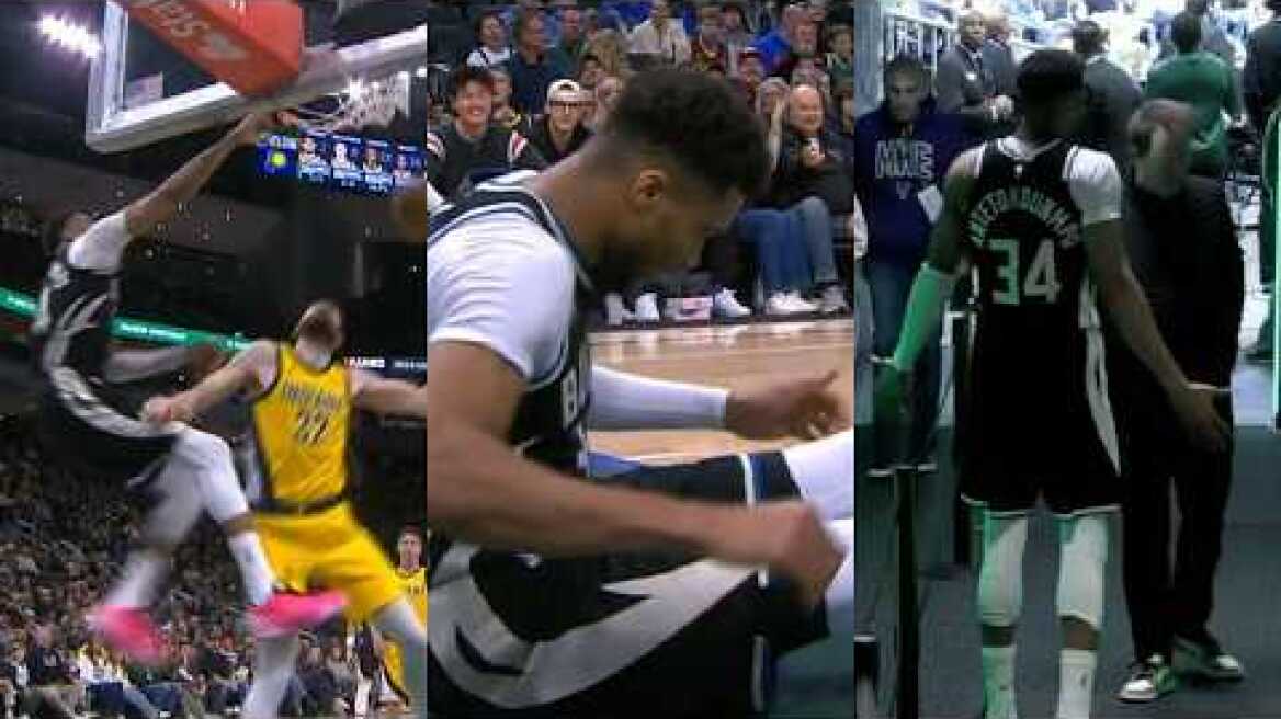 Giannis tweaks knee after huge dunk and trainers don't let him go back into game