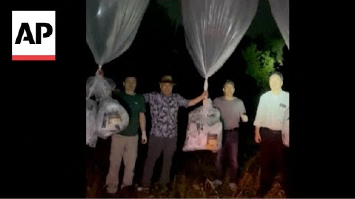 North Korean defectors launch balloons with anti-North Korea leaflets from South Korea