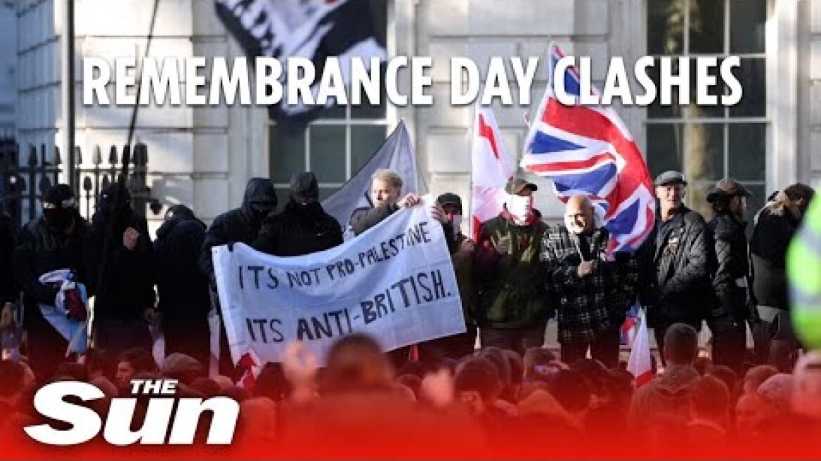 Protesters shouting 'England till I die' clash with cops near Cenotaph in London