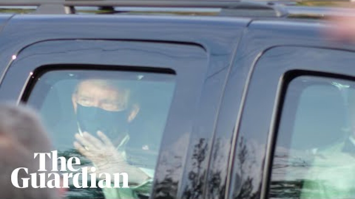 Donald Trump releases video message then leaves hospital in motorcade to wave to supporters