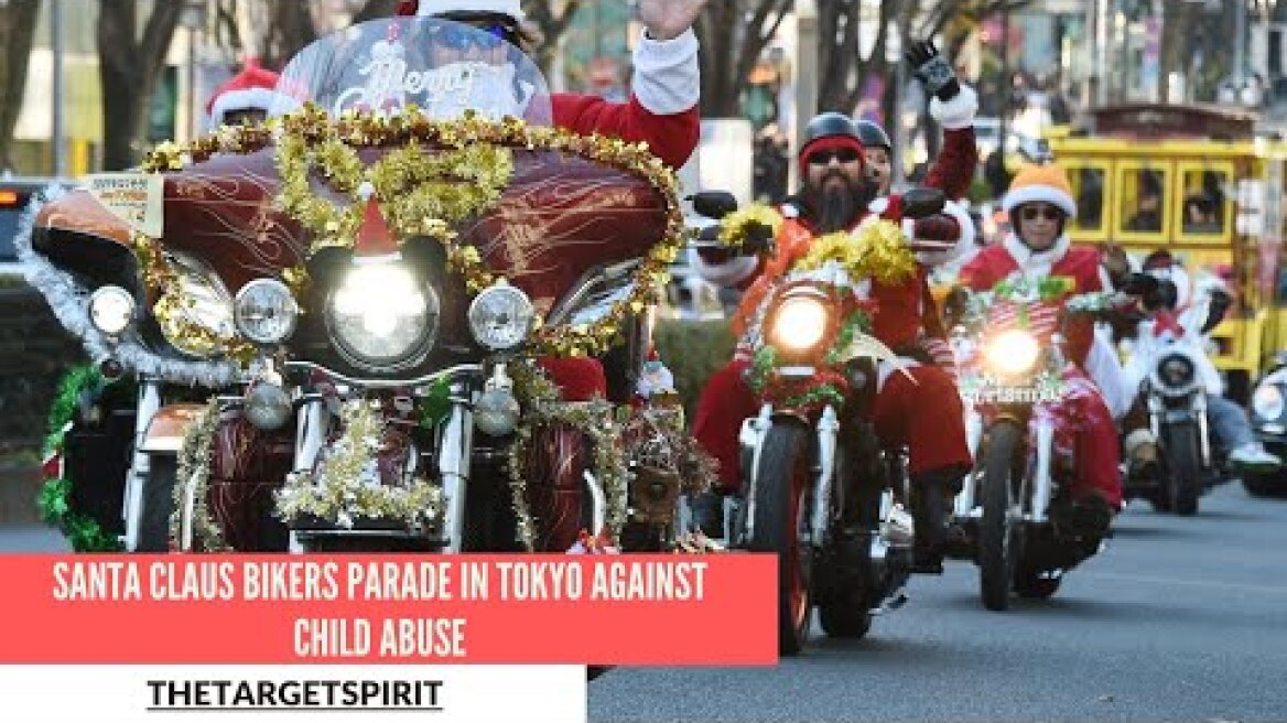 Santa Claus bikers parade in Tokyo against child abuse