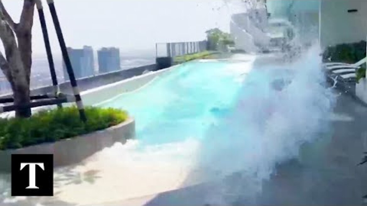 Major earthquake rocks rooftop pool in Thailand